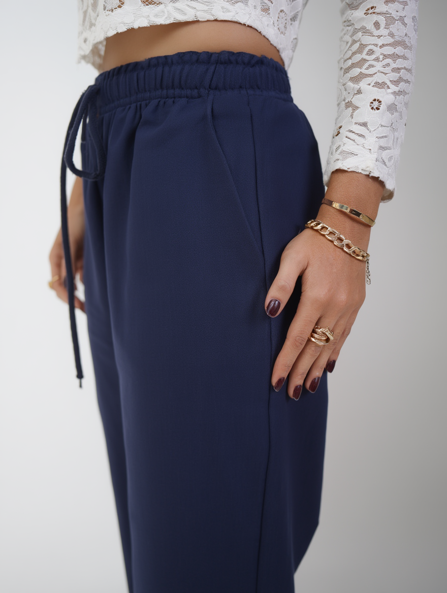 Airy Linen Straight Fit Pants(Navy Blue Shade)