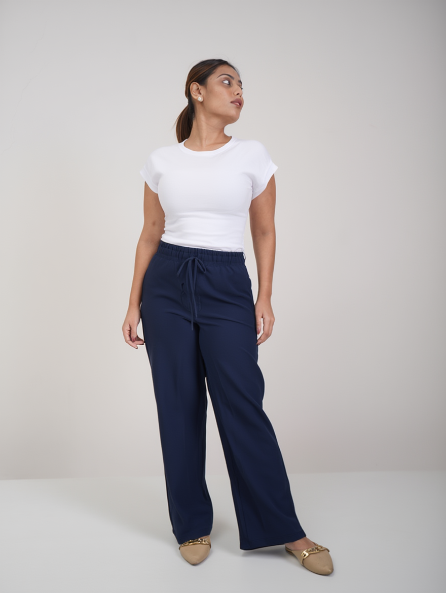 Airy Linen Straight Fit Pants(Navy Blue Shade)