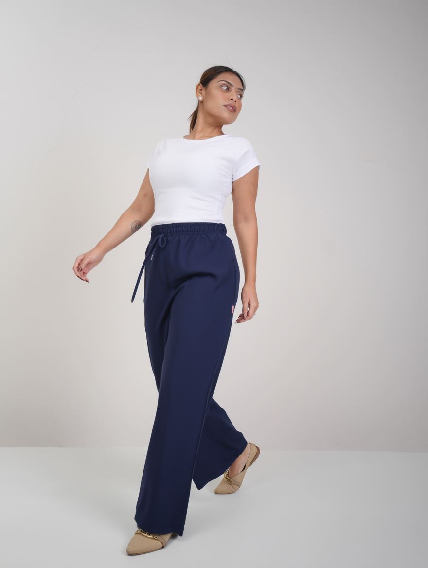 Airy Linen Straight Fit Pants(Navy Blue Shade)