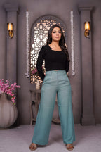 Premium Linen Wide Leg Pants bottle green