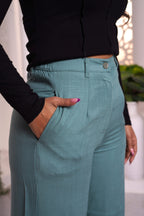 Premium Linen Wide Leg Pants bottle green