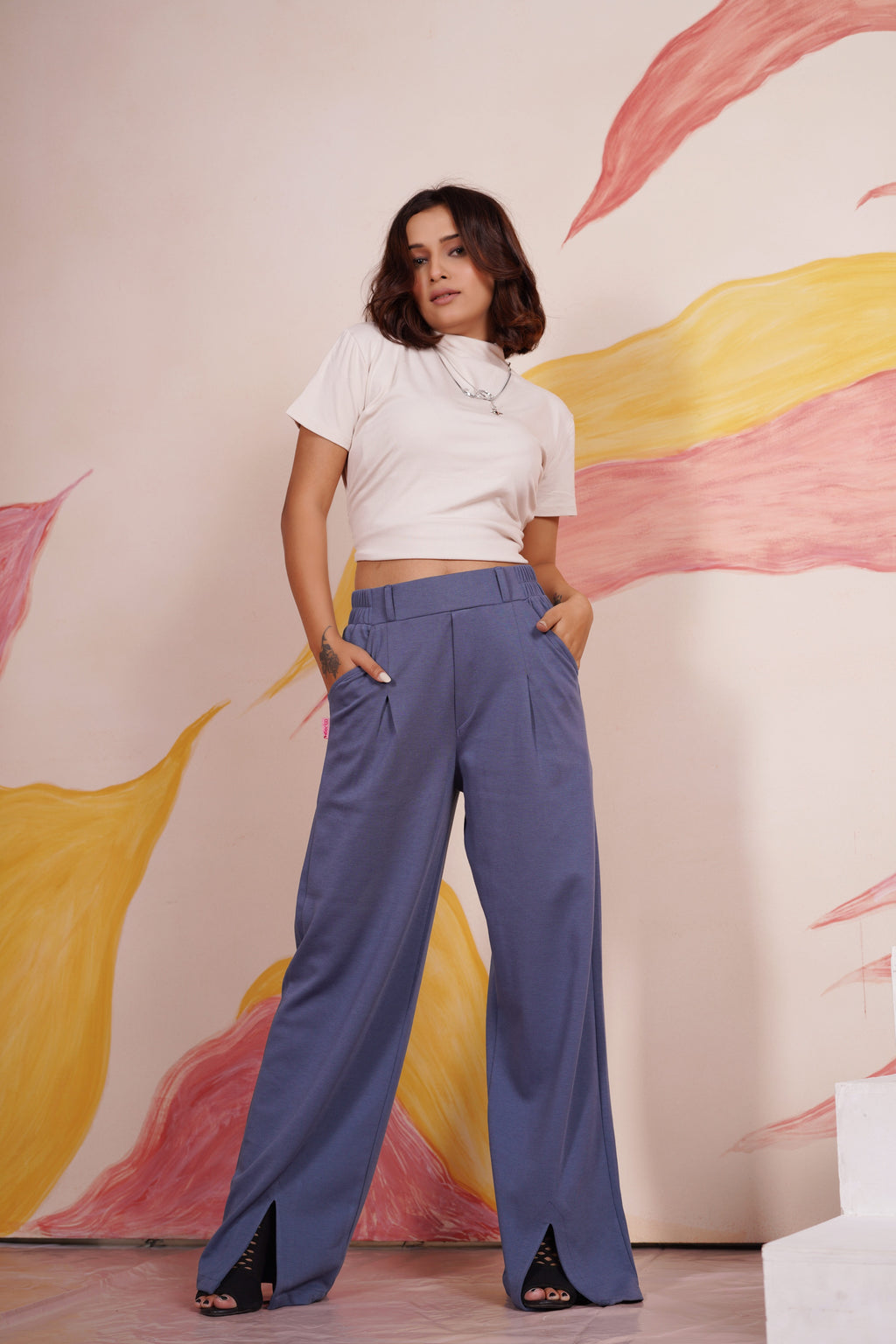 AirFlex Slit Wide Leg Pants (Steel Blue)