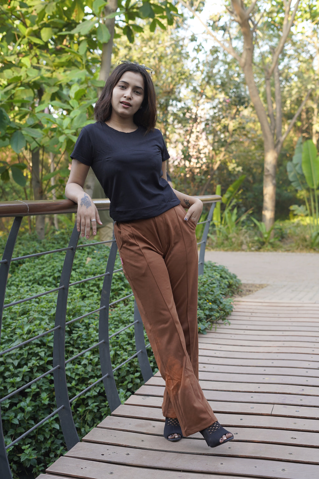 Soft Stretch Flare Pants (Rust Brown)