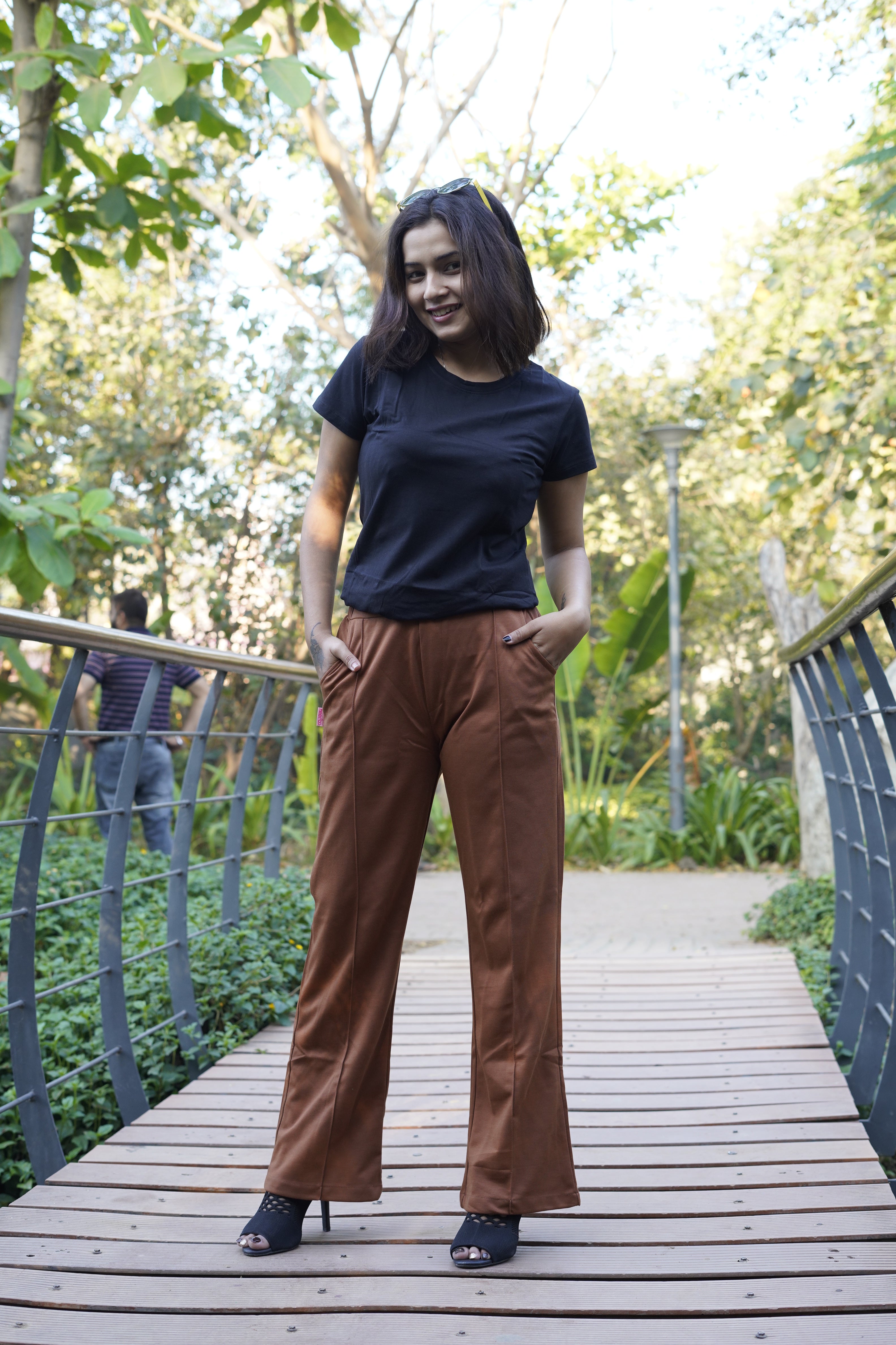 Soft Stretch Flare Pants (Rust Brown)
