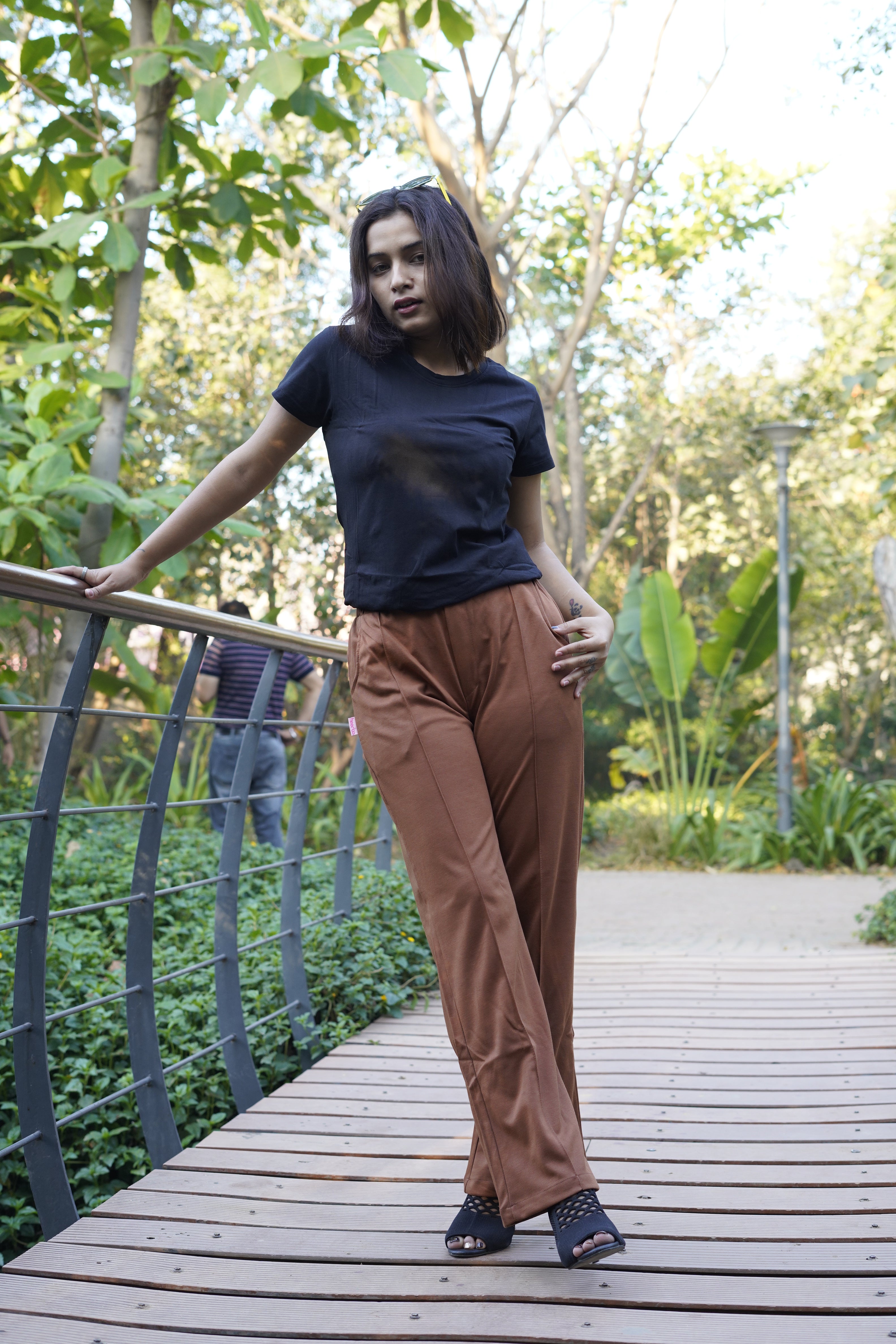Soft Stretch Flare Pants (Rust Brown)