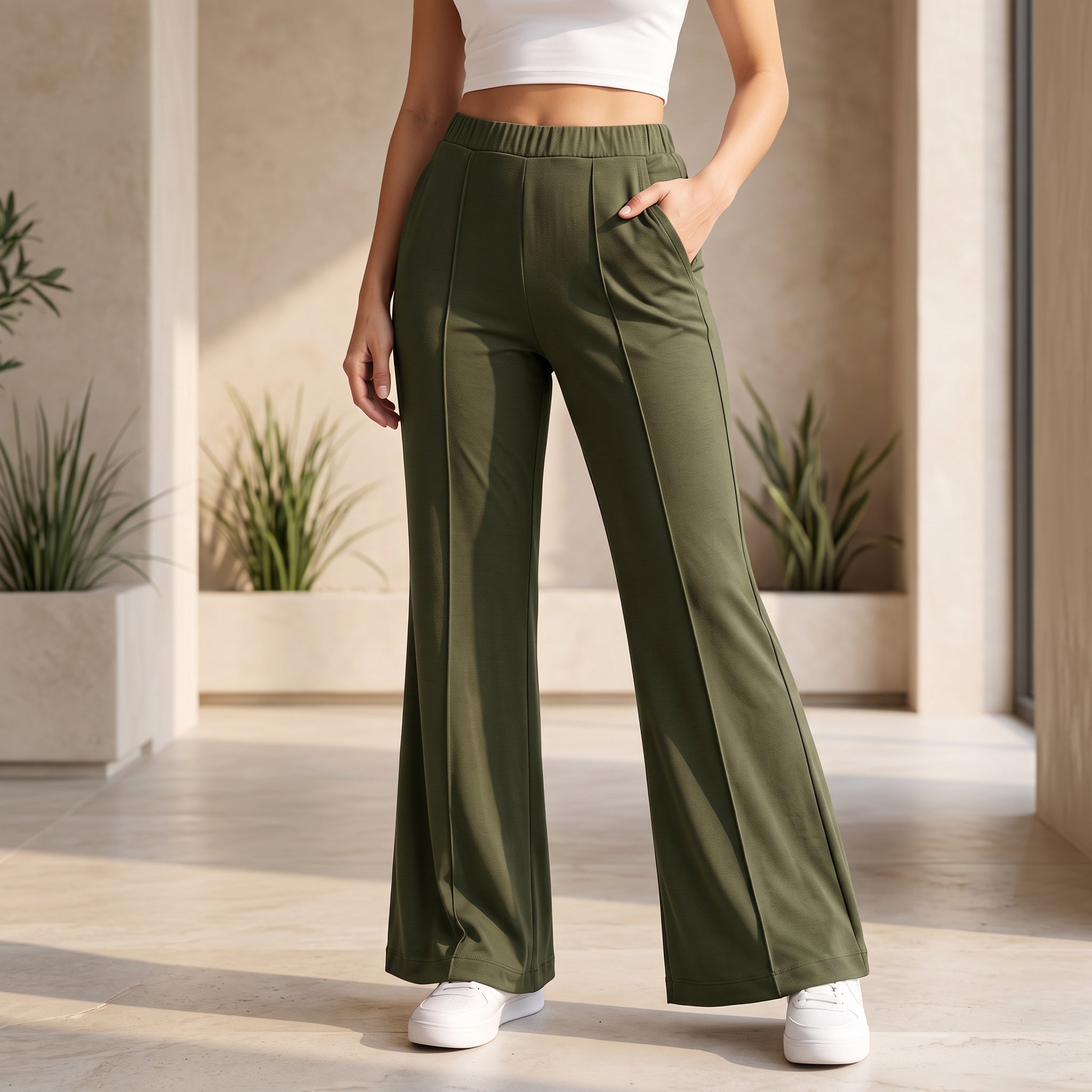 Women's High Waist Soft Stretch Flare Pants
