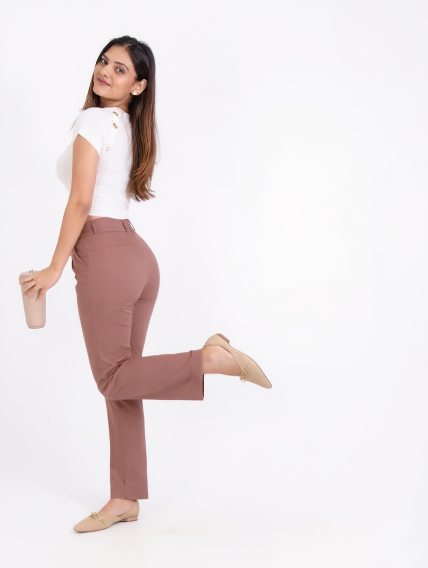 Regular Fit Straight Pants (Pink-Brown Shade)