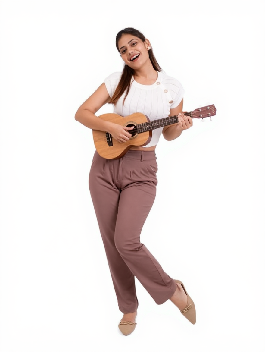 Regular Fit Straight Pants (Pink-Brown Shade)