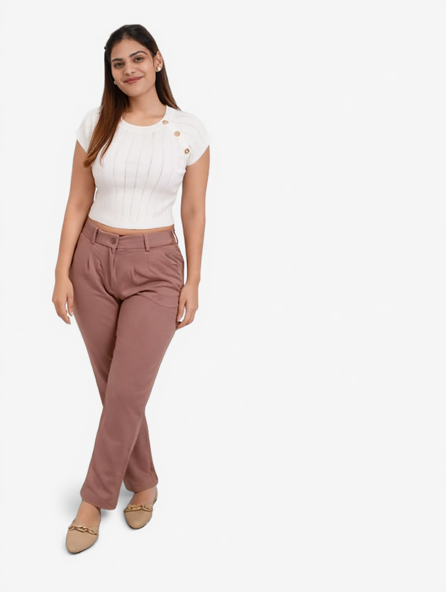 Regular Fit Straight Pants (Pink-Brown Shade)