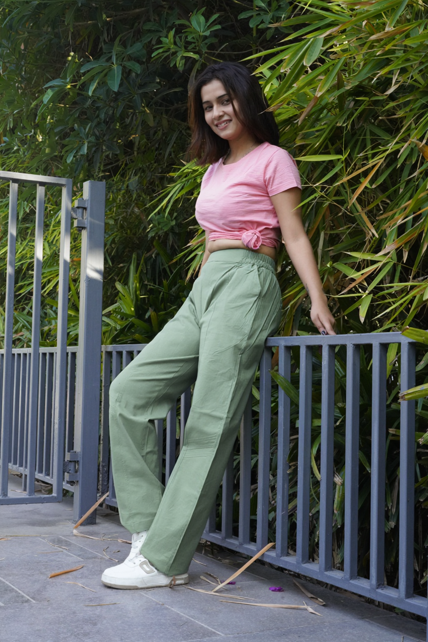 Easy Wear Cotton Pants (Sage Green)