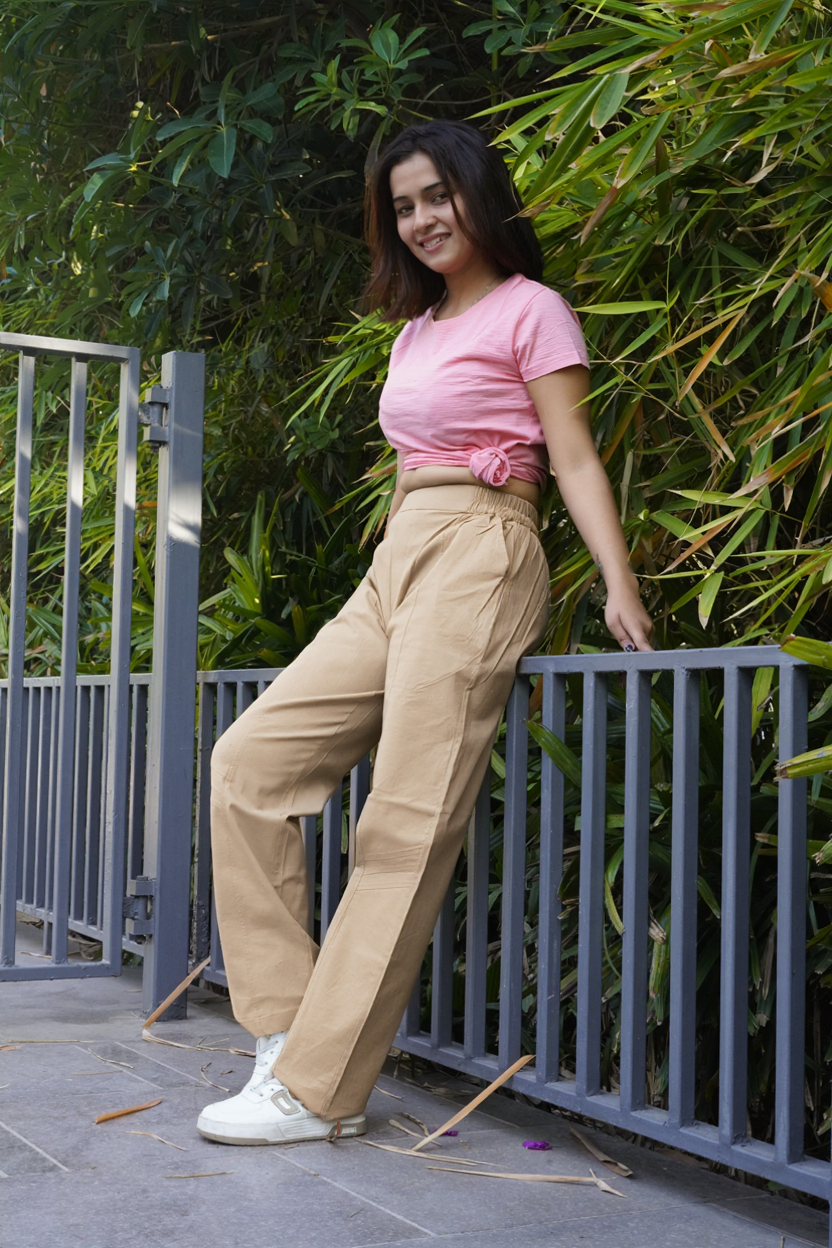 Easy Wear Cotton Pants (Sand Beige)