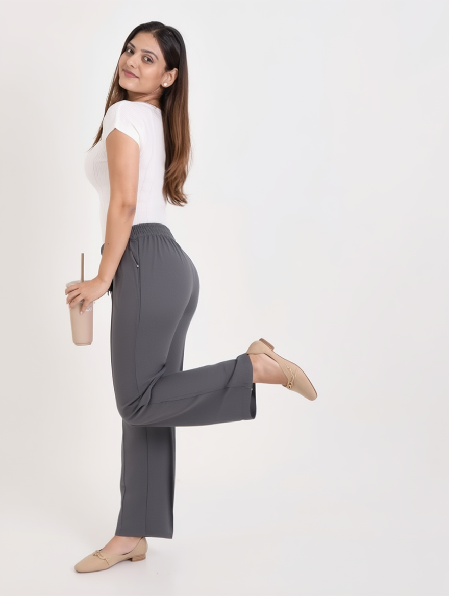Airy Linen Straight Fit Pants(Steel Grey Shade)