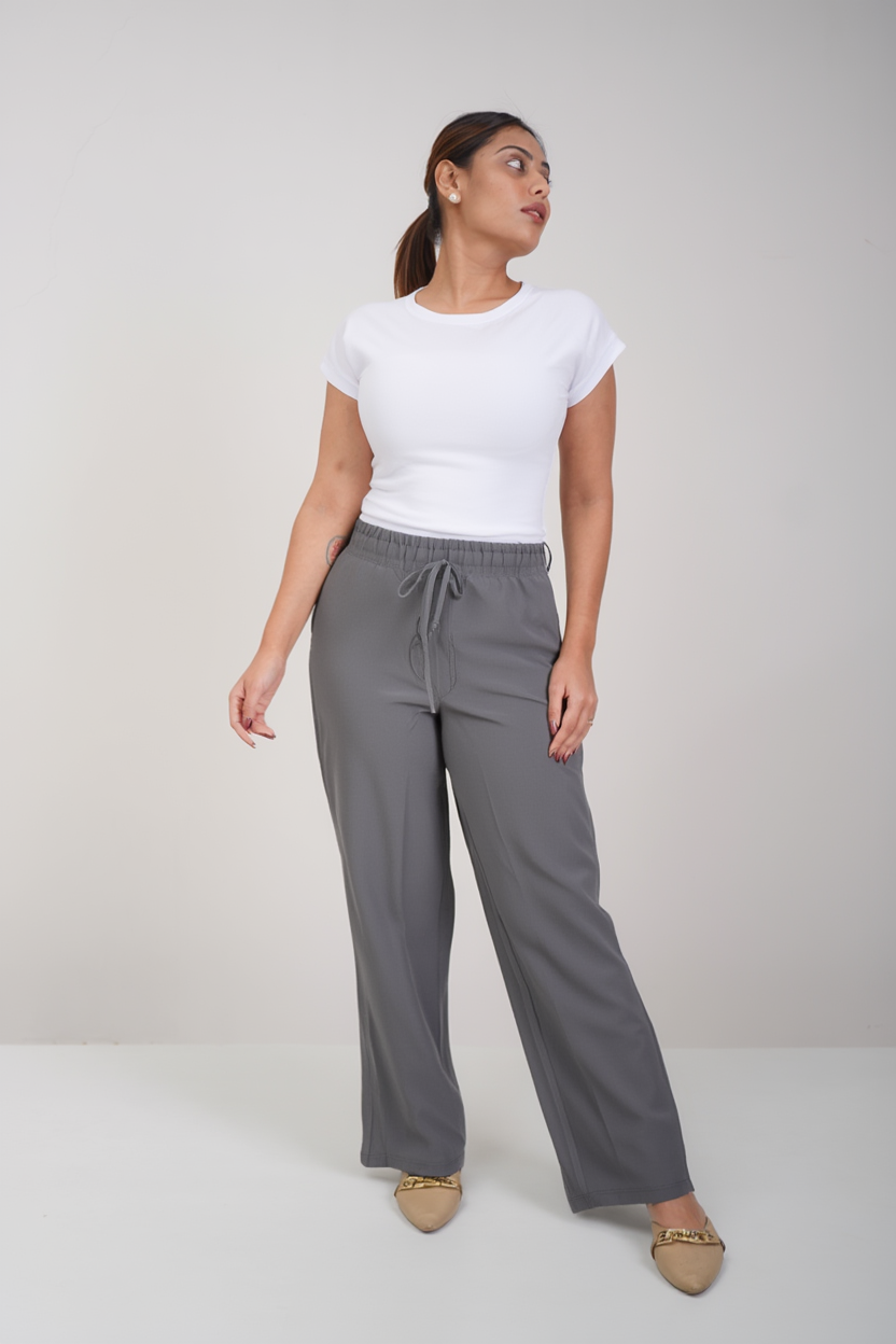 Airy Linen Straight Fit Pants(Steel Grey Shade)