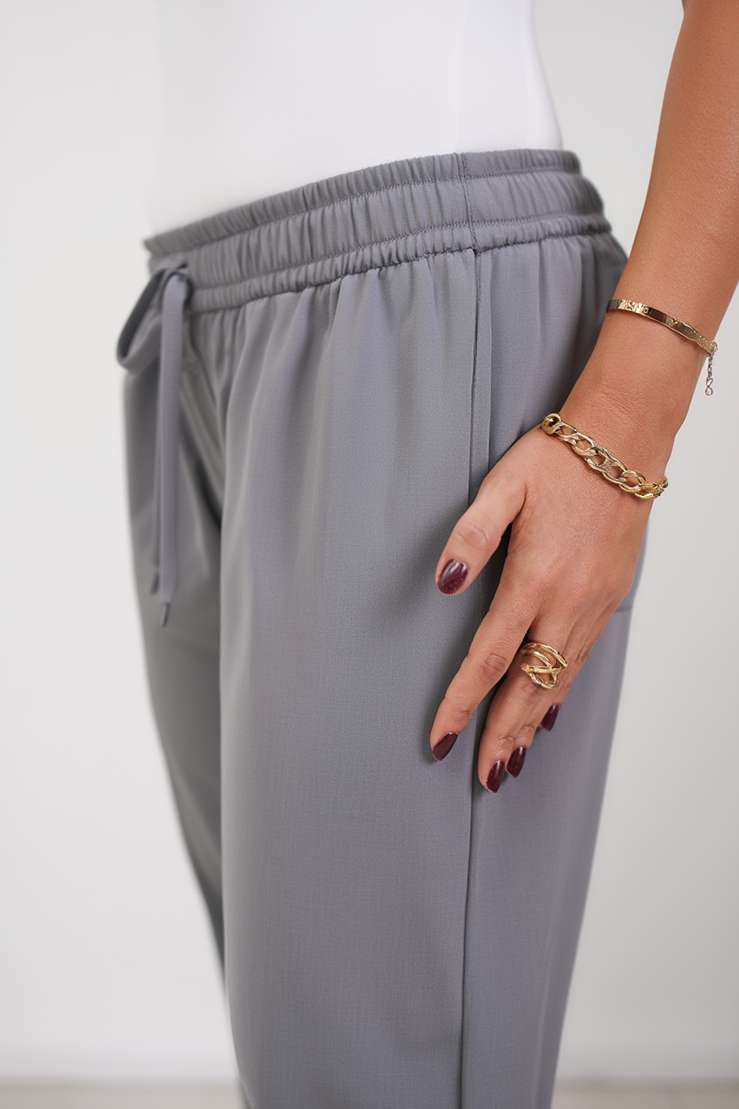 Airy Linen Straight Fit Pants(Steel Grey Shade)