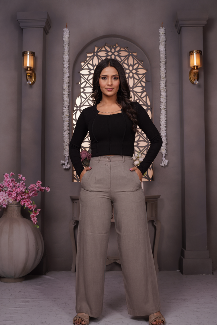 Premium Linen Wide Leg Pants (Stone Taupe)