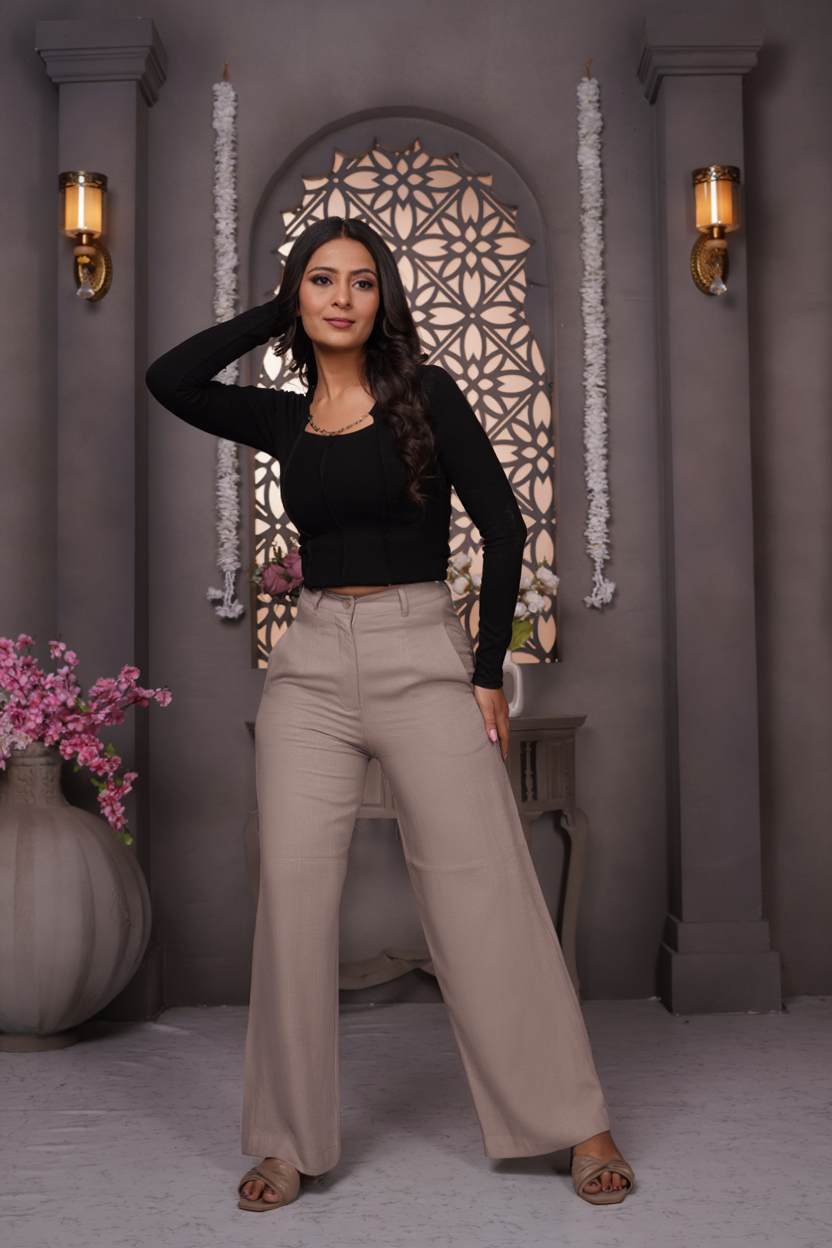 Premium Linen Wide Leg Pants (Stone Taupe)