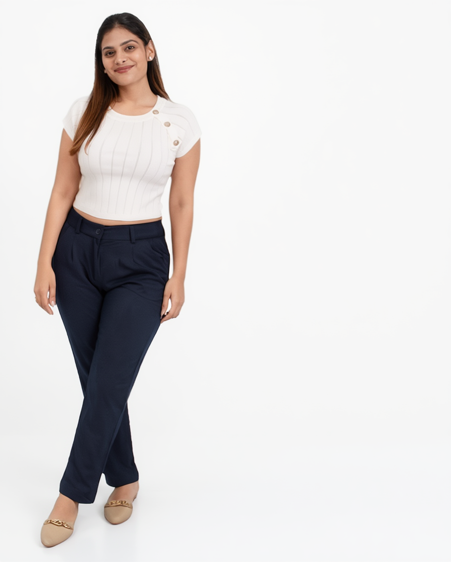 Regular Fit Straight Pants (Dark Blue)
