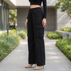 Women's Relaxed Fit 4 Pocket Cargo Pants | Cotton Wide Leg Trousers