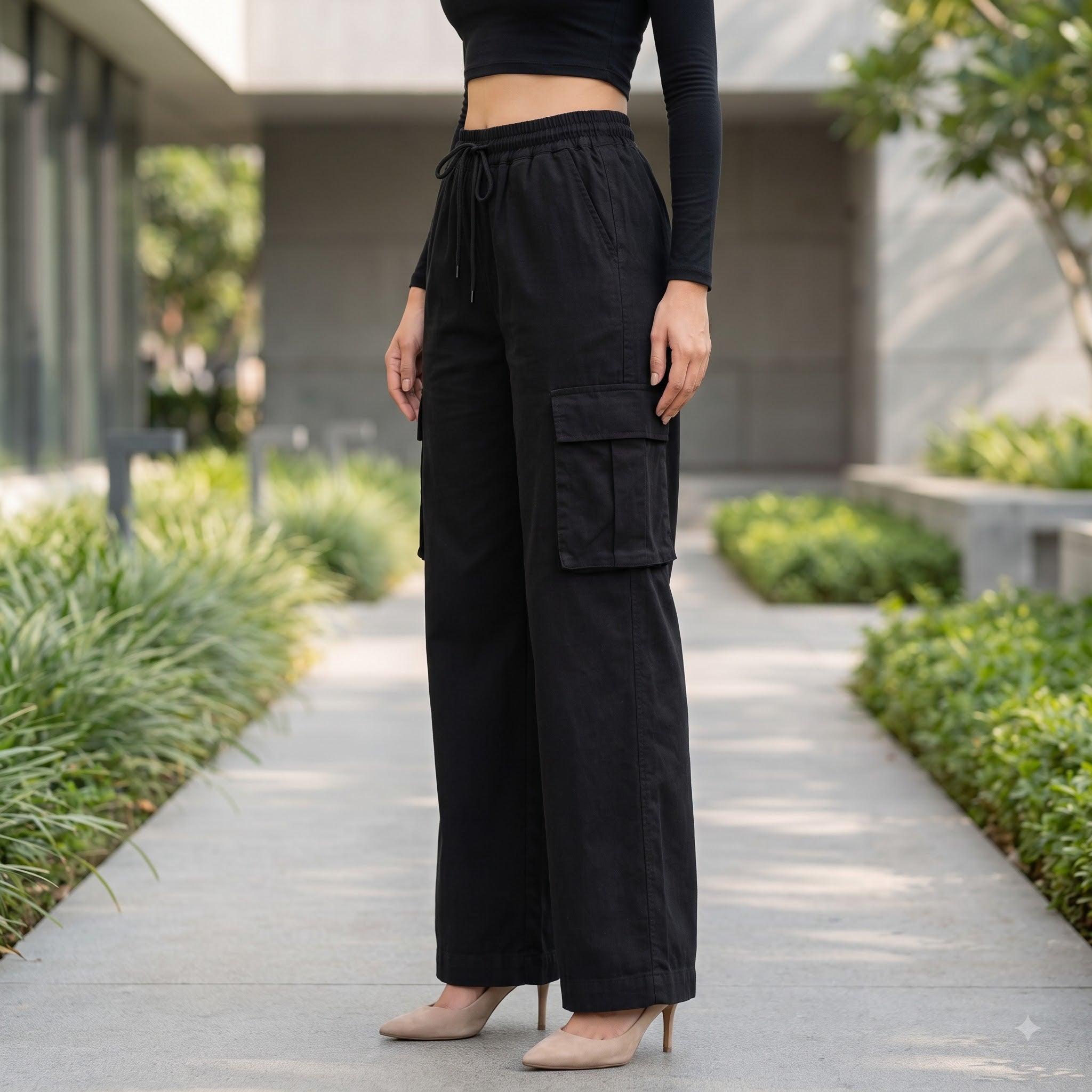 Women's Relaxed Fit 4 Pocket Cargo Pants | Cotton Wide Leg Trousers