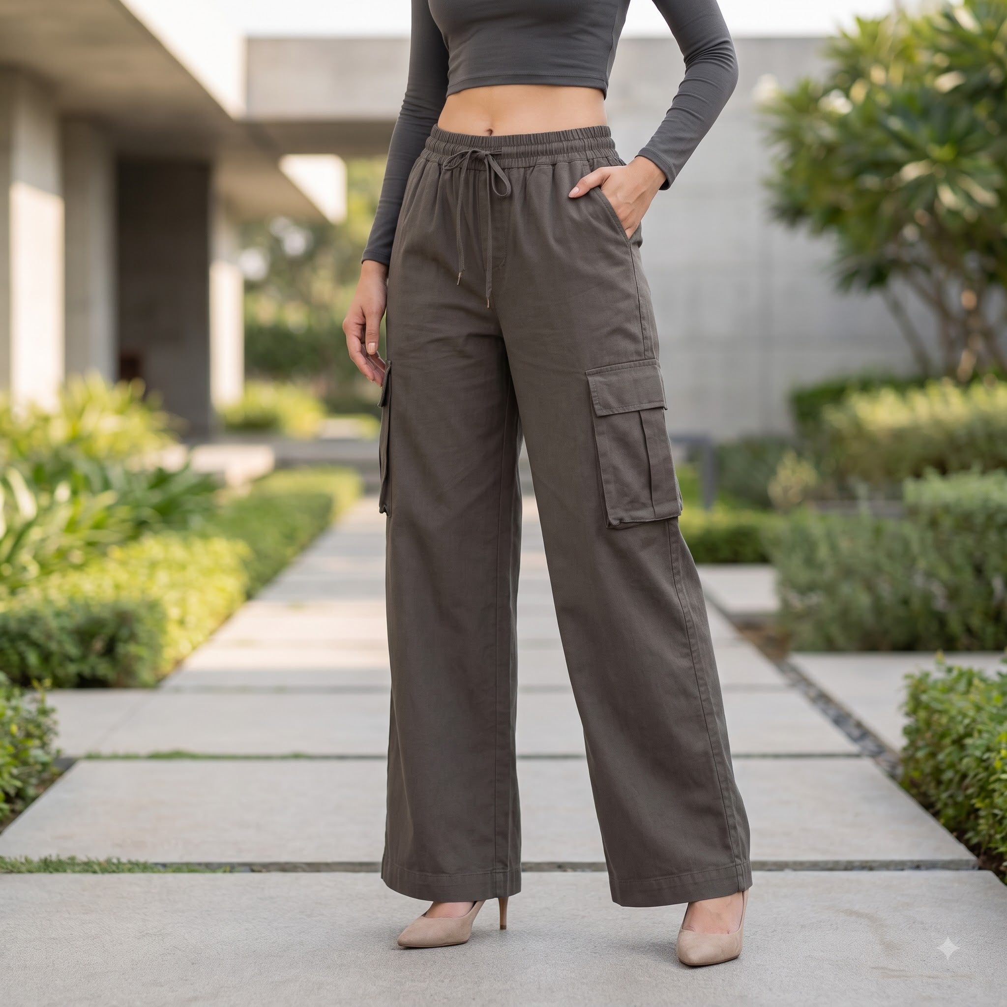 Women's Relaxed Fit 4 Pocket Cargo Pants | Cotton Wide Leg Trousers
