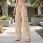 Women's Relaxed Fit 4 Pocket Cargo Pants | Cotton Wide Leg Trousers