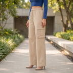 Women's Relaxed Fit 4 Pocket Cargo Pants | Cotton Wide Leg Trousers