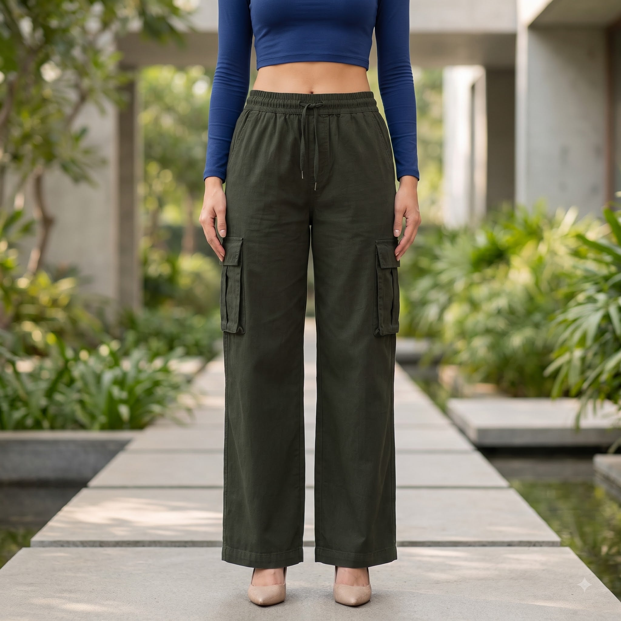 Women's Relaxed Fit 4 Pocket Cargo Pants | Cotton Wide Leg Trousers