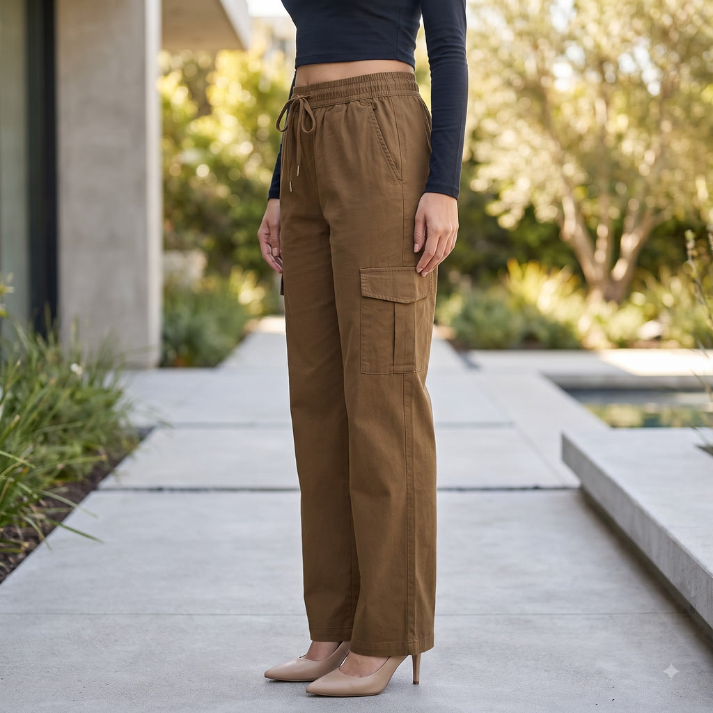 Women's Relaxed Fit 4 Pocket Cargo Pants | Cotton Wide Leg Trousers