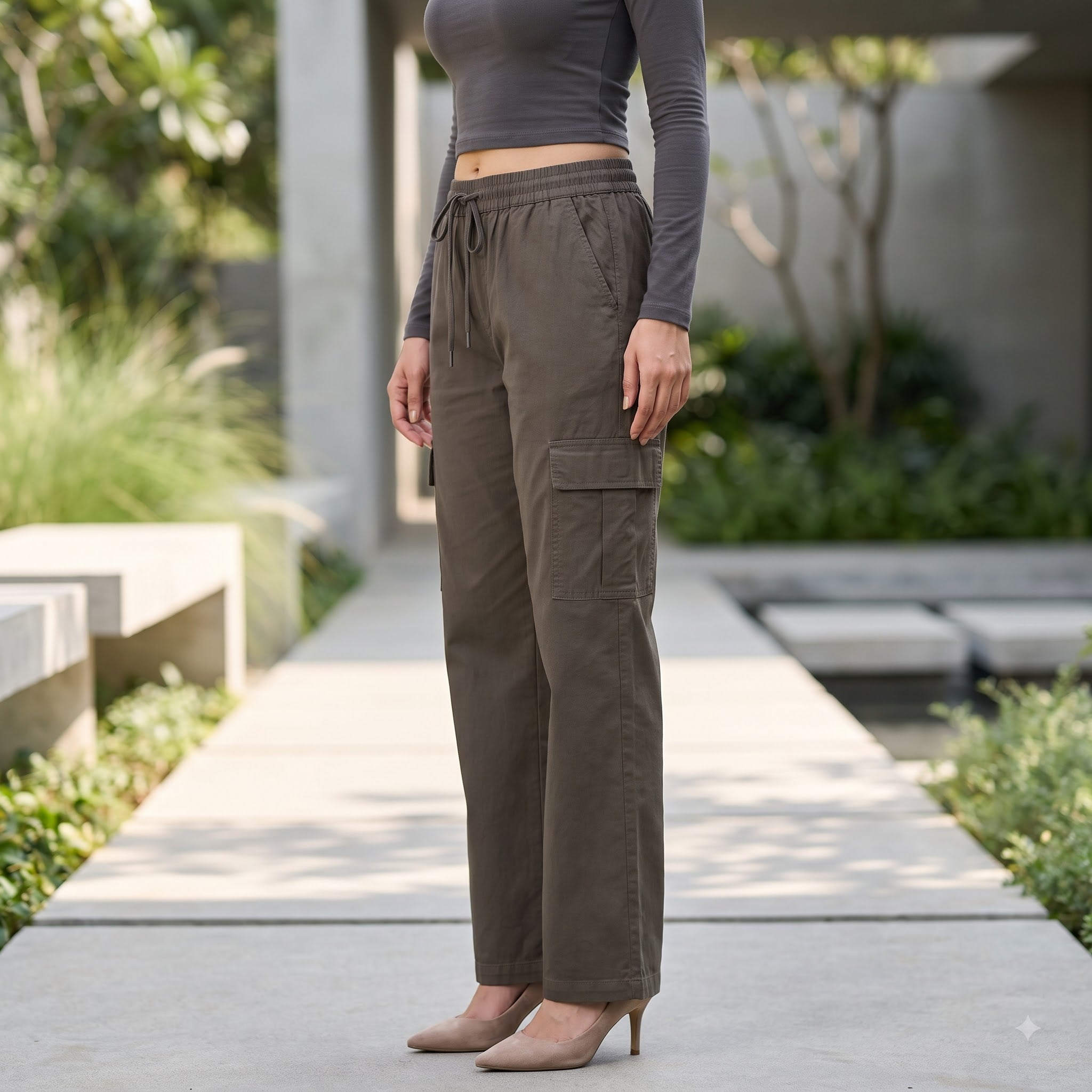 Women's Relaxed Fit 4 Pocket Cargo Pants | Cotton Wide Leg Trousers