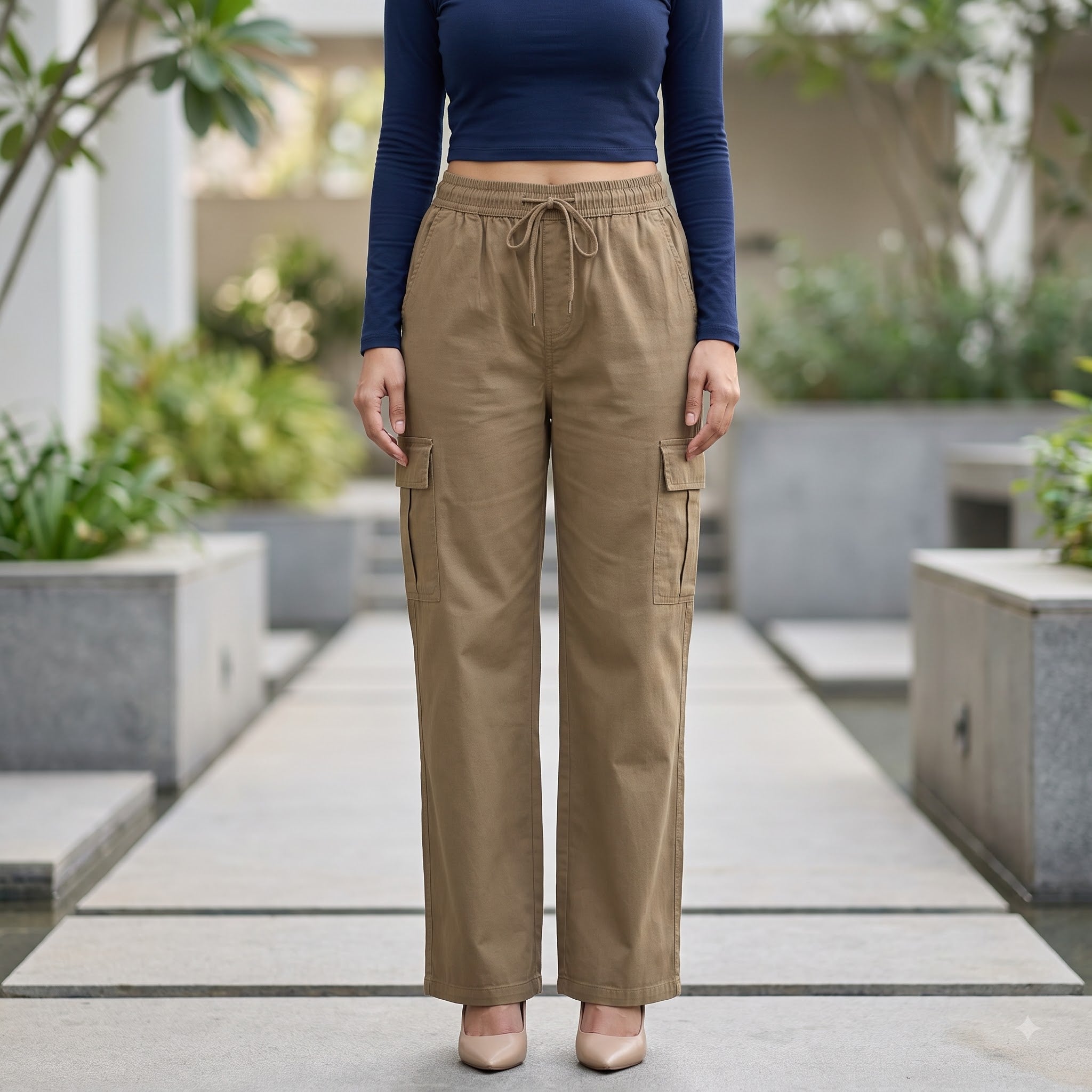 Women's Relaxed Fit 4 Pocket Cargo Pants | Cotton Wide Leg Trousers