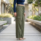 Women's Relaxed Fit 4 Pocket Cargo Pants | Cotton Wide Leg Trousers