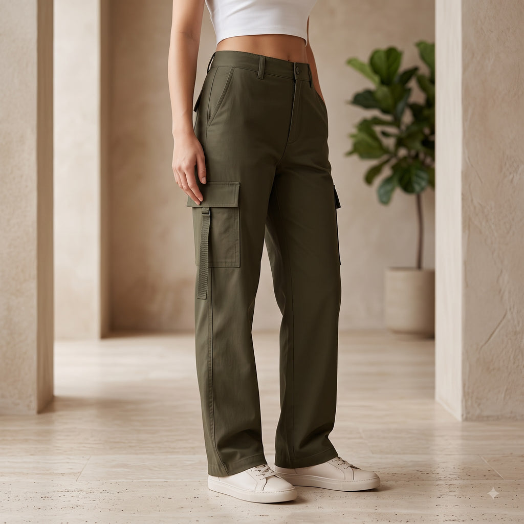 Women's Stylish Cargo Pants | Premium Cotton Relaxed Fit Utility Trousers