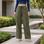 Women's Relaxed Fit 4 Pocket Cargo Pants | Cotton Wide Leg Trousers