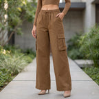 Women's Relaxed Fit 4 Pocket Cargo Pants | Cotton Wide Leg Trousers