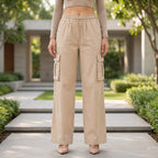 Women's Relaxed Fit 4 Pocket Cargo Pants | Cotton Wide Leg Trousers