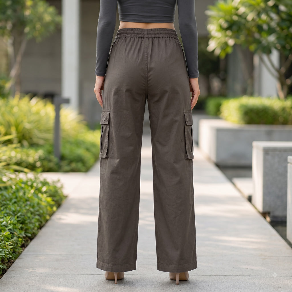 Women's Relaxed Fit 4 Pocket Cargo Pants | Cotton Wide Leg Trousers
