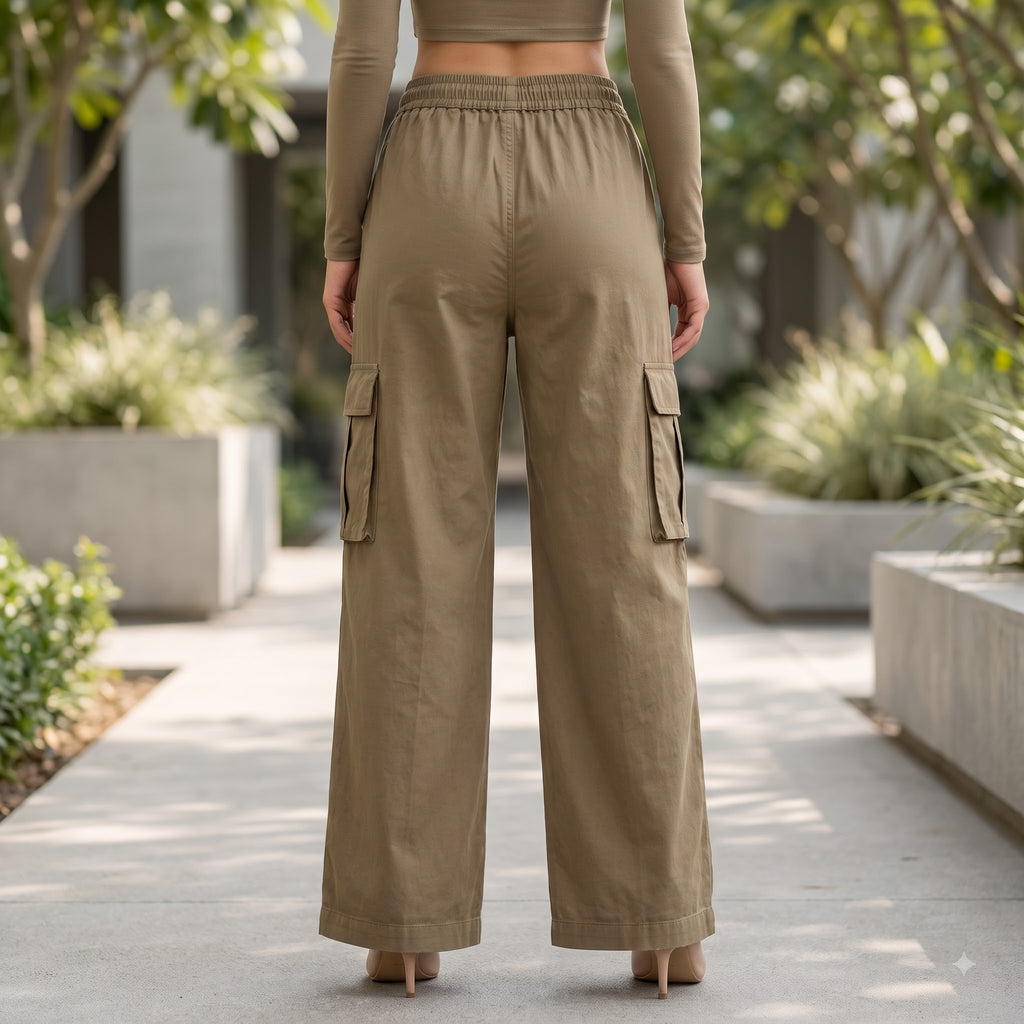 Women's Relaxed Fit 4 Pocket Cargo Pants | Cotton Wide Leg Trousers