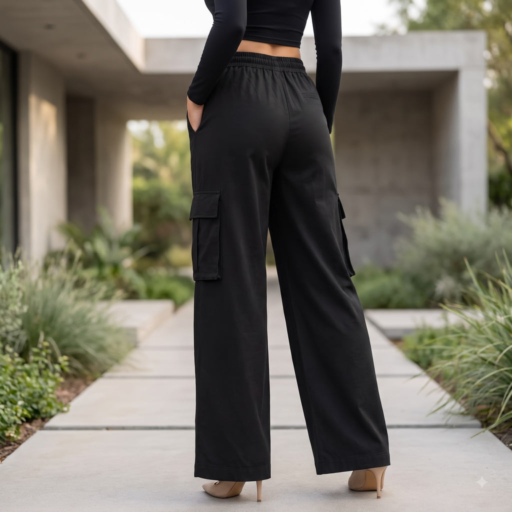 Women's Relaxed Fit 4 Pocket Cargo Pants | Cotton Wide Leg Trousers