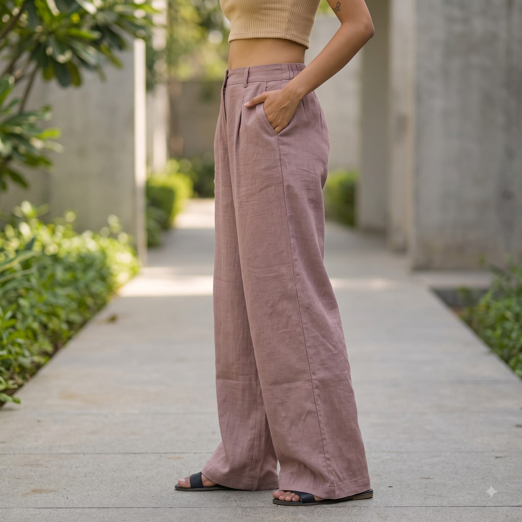 Premium Linen Cotton Wide Leg Trousers for Women
