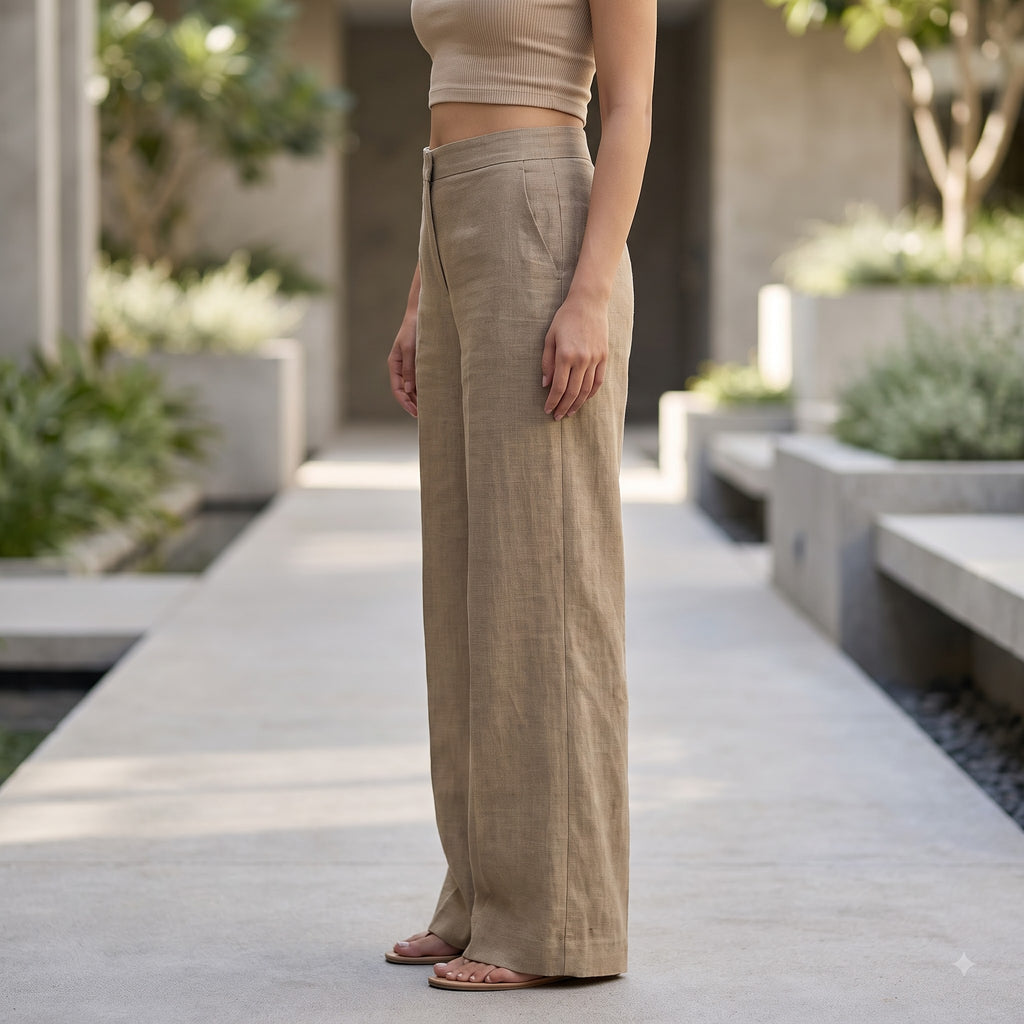 Premium Linen Cotton Wide Leg Trousers for Women
