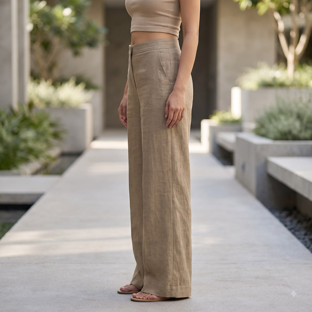Premium Linen Cotton Wide Leg Trousers for Women