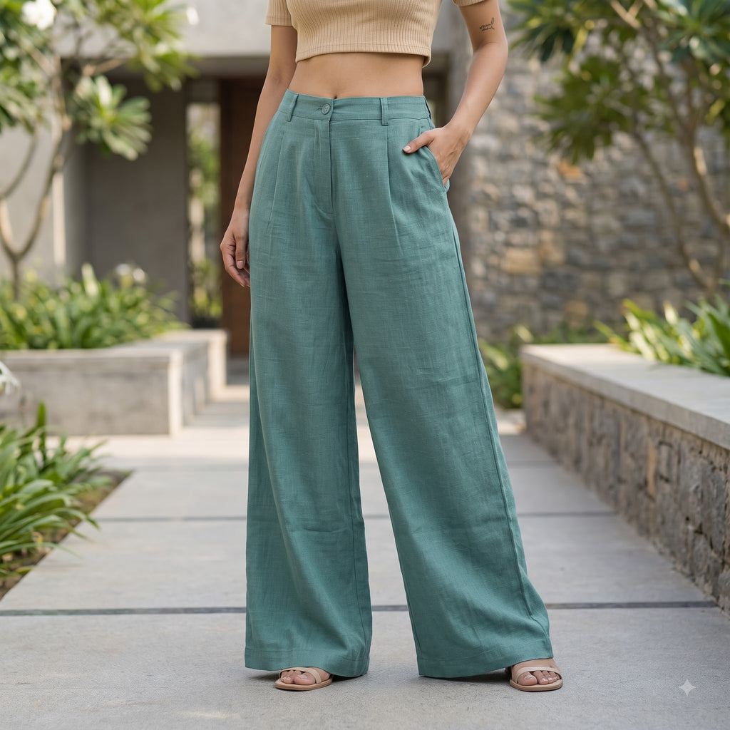 Premium Linen Cotton Wide Leg Trousers for Women
