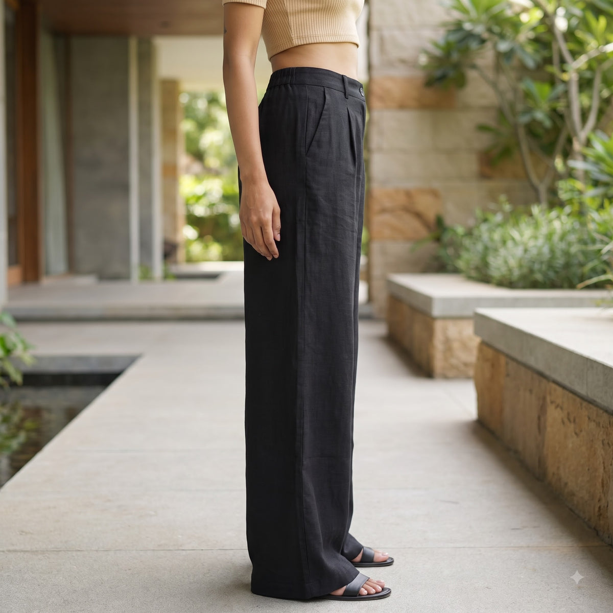 Premium Linen Cotton Wide Leg Trousers for Women