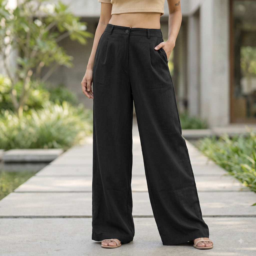 Premium Linen Cotton Wide Leg Trousers for Women