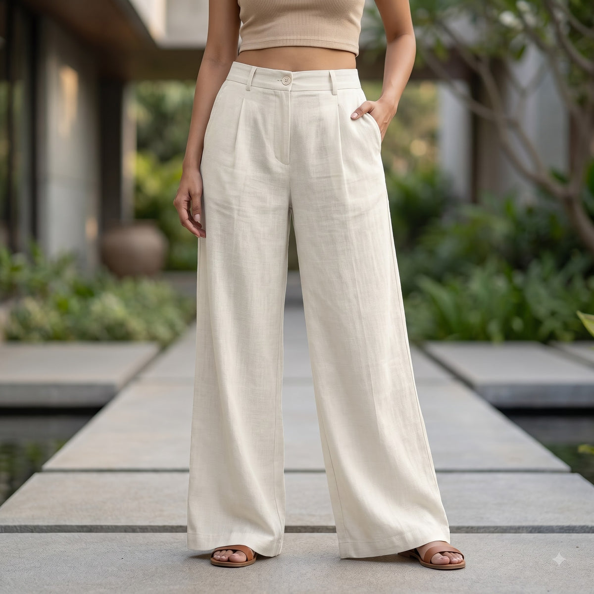 Premium Linen Cotton Wide Leg Trousers for Women