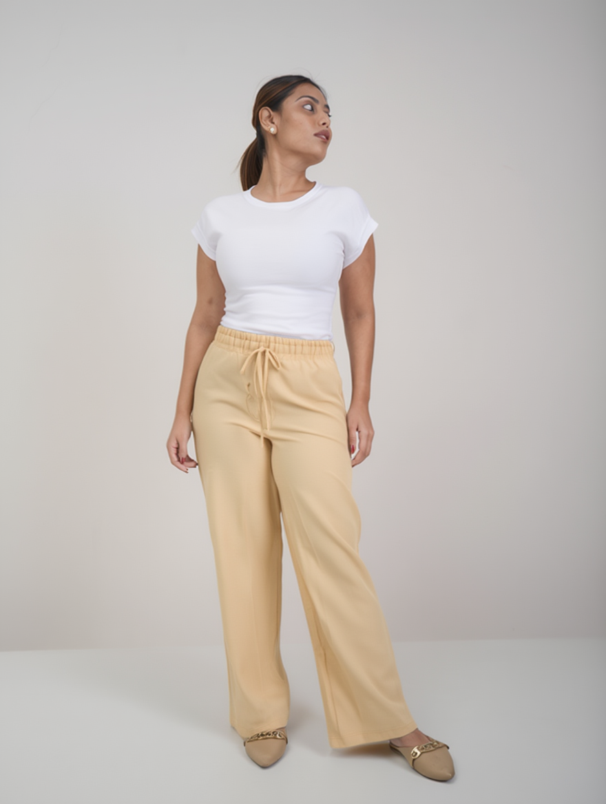 Airy Linen Straight Fit Pants(Soft Yellow-Beige Shade)