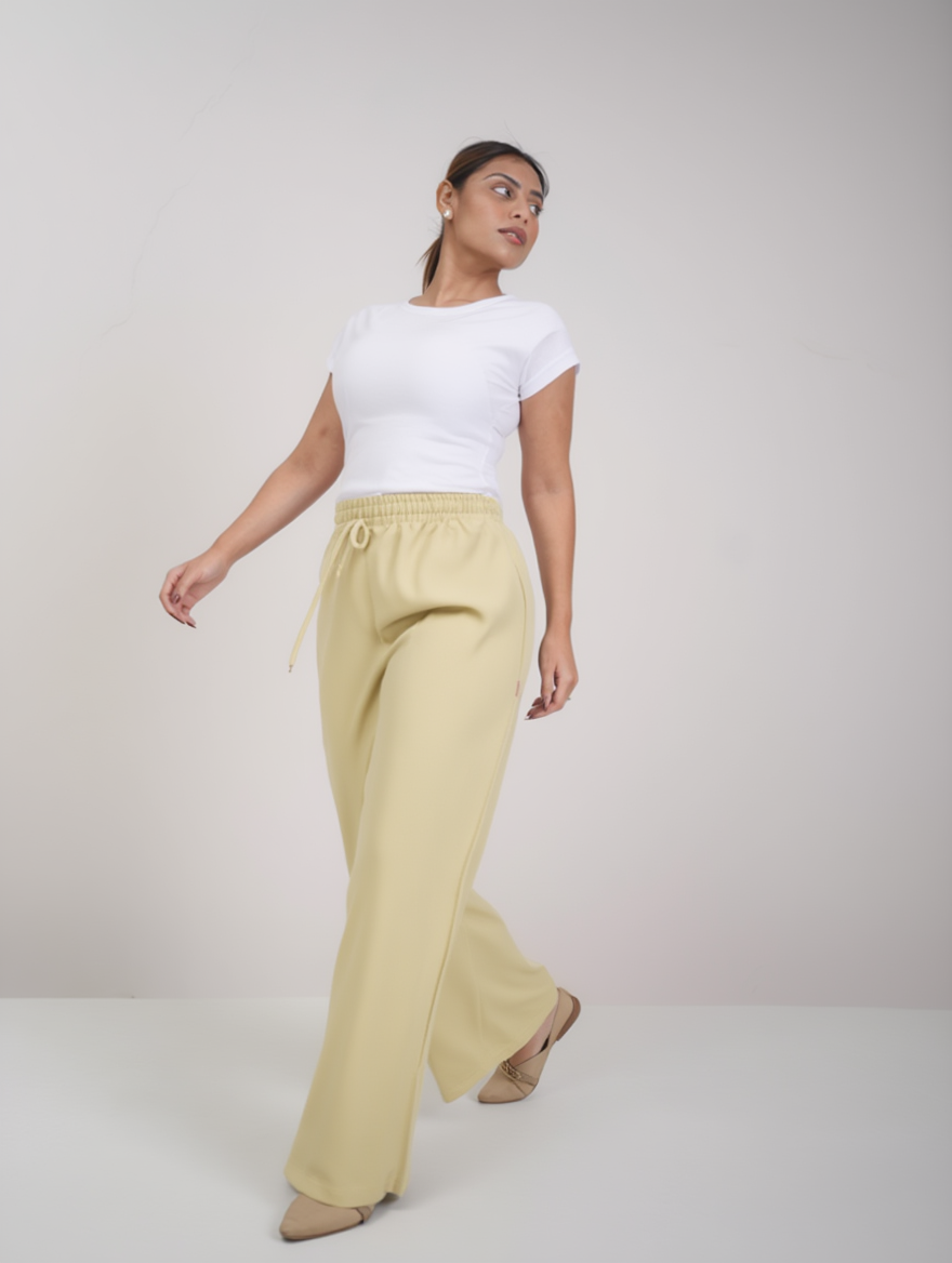 Airy Linen Straight Fit Pants(Soft Yellow-Beige Shade)